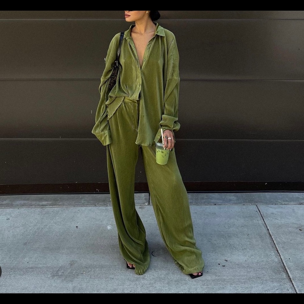 Nasty Gal - Plisse oversize top & pants set